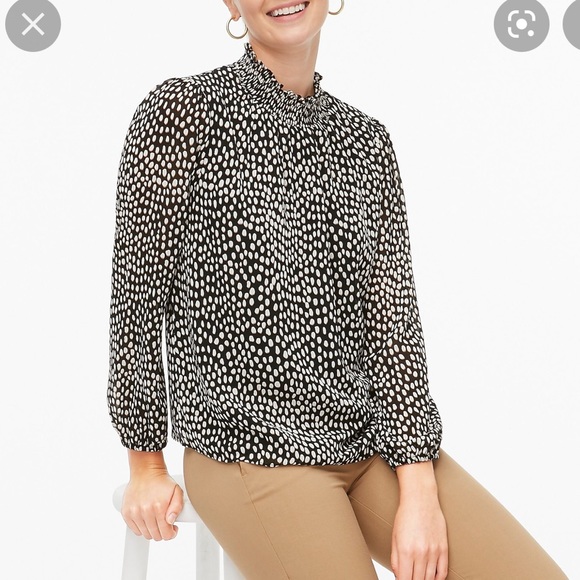 J. Crew Tops - J.crew oncilla cat print smocked neck blouse size medium